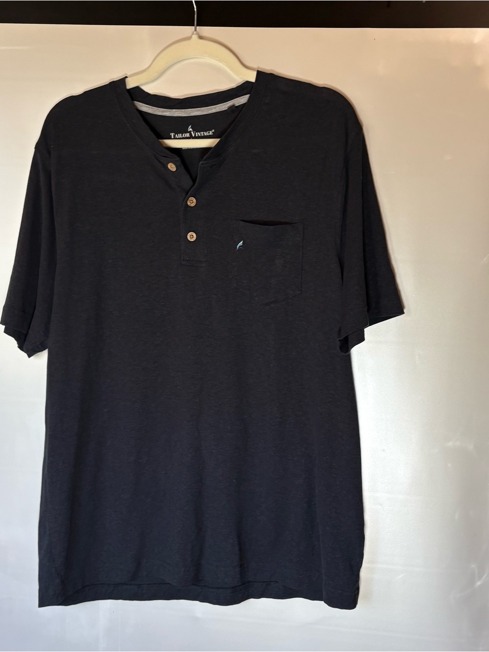 Tailor Vintage Black Short-Sleeve Henley Pocket Tee